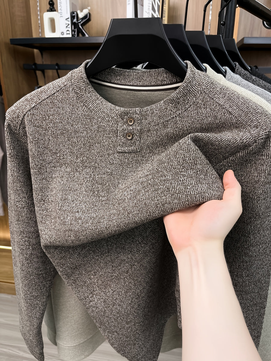 Du Jing Lan OBM 1pc Autumn/Winter New Arrival Men's Knitted Pullover, Old Money Style Solid Color Striped Crew Neck Long Sleeve Knit Pullover, Men's Business Casual Fashion Striped Sweater, Suitable for Layering or Wearing as an Inner Layer - Light Coffee