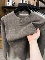 Du Jing Lan OBM 1pc Autumn/Winter New Arrival Men's Knitted Pullover, Old Money Style Solid Color Striped Crew Neck Long Sleeve Knit Pullover, Men's Business Casual Fashion Striped Sweater, Suitable for Layering or Wearing as an Inner Layer - Light Coffee