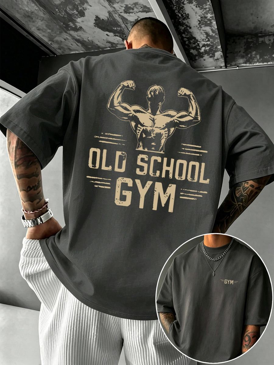 Men'S 100% T-Shirt Retro Fitness Muscle Pattern Comfortable Breathable Summer Casual Athletic Top - Dark Gray