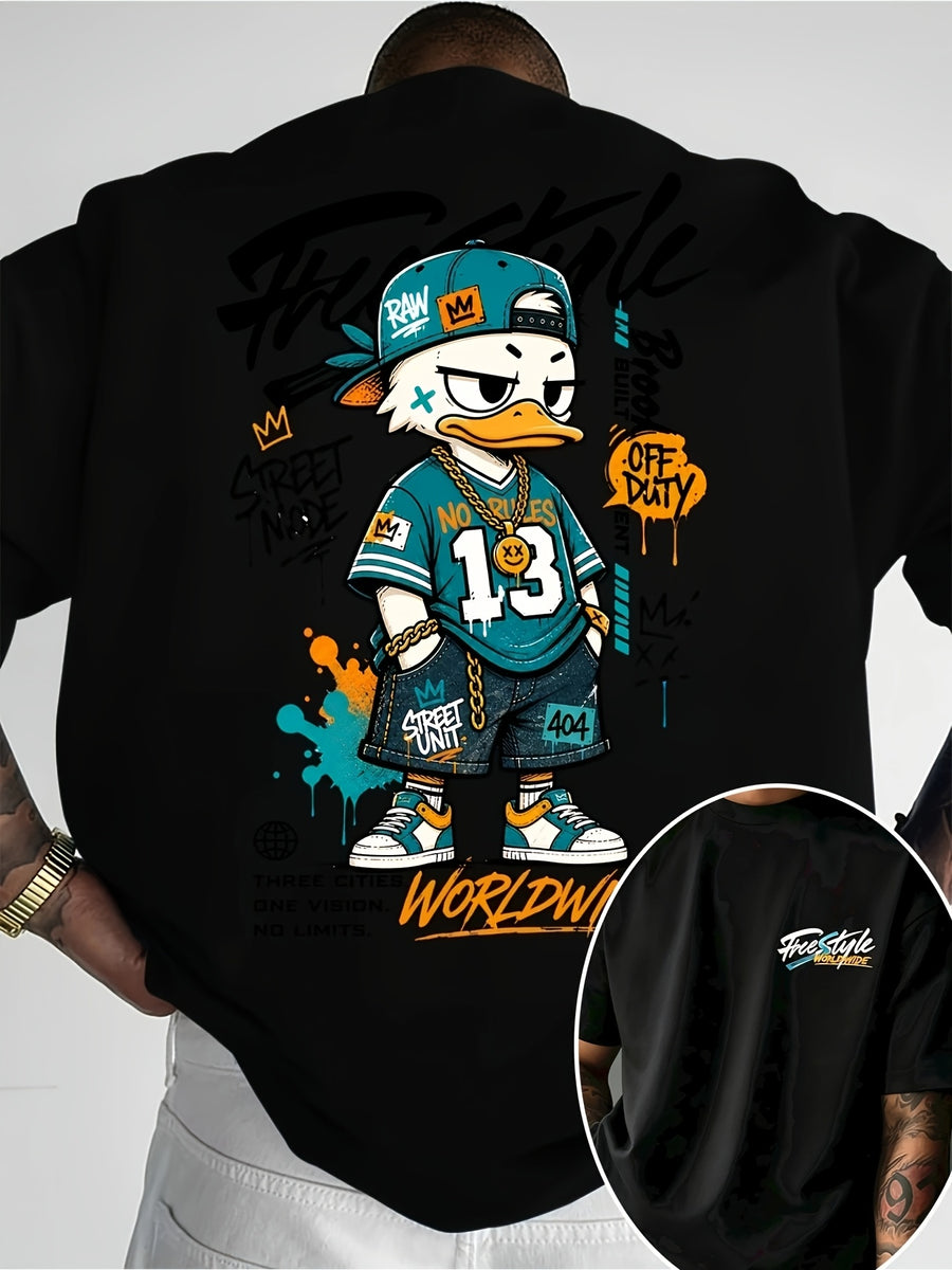 Men'S Short Sleeve T-Shirt Novelty 2D Duck Print Loose Fit Crew Neck Breathable Quick Dry Casual Top for Daily Work Outdoor Travel Halloween Promotion Style - Black