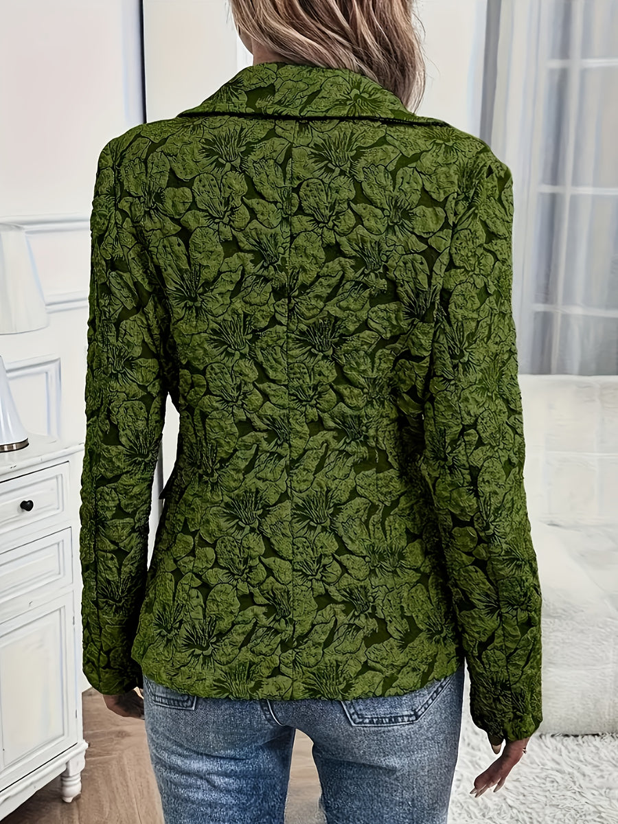 Fashionable Women's Suit Jacket, Stylish Slim-Fit Floral Single-Breasted Casual Blazer - Olive Green