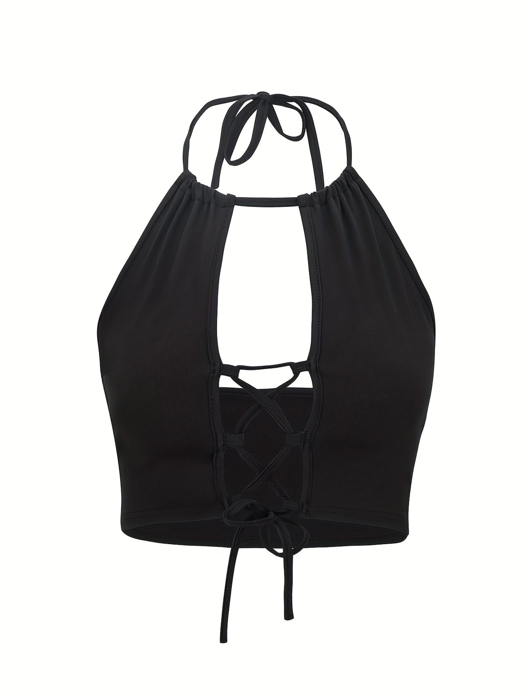 Summer Casual Hollow-Out Sexy Strap Neck Black Fitted Tank Top - Black