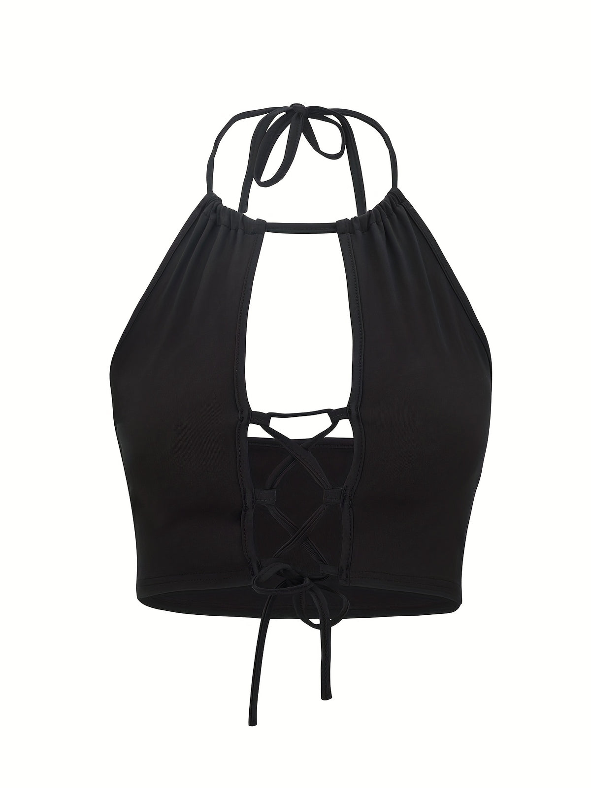 Summer Casual Hollow-Out Sexy Strap Neck Black Fitted Tank Top - Black