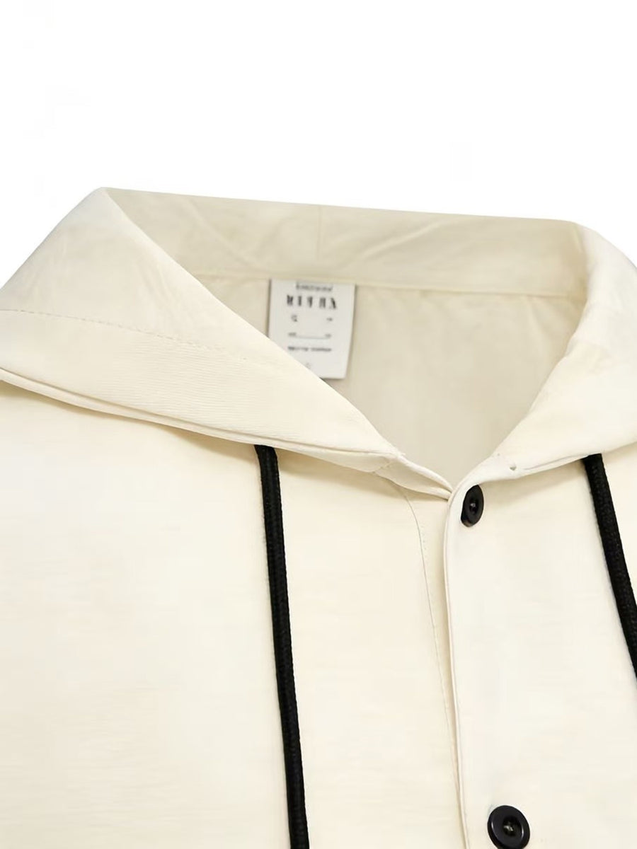 2026 European Style New Men'S Classic Versatile Comfortable Daily Office Commute Date Fashion Trendy Outdoor Sports Outing Travel Versatile Comfortable Hooded Shirt - Off-white