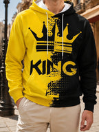 Men's Long Sleeve Pullover Hoodie Black and Yellow Color Block Abstract Splatter Pattern Digital Print Hooded Design Ribbed Cuffs Ribbed Hem Polyester Casual Streetwear for Daily Wear and Weekend Leisure Spring and Fall - Mixed colors