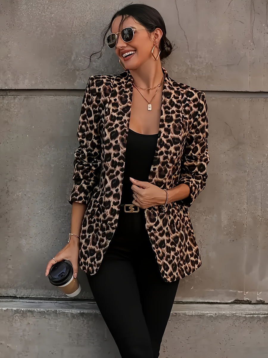 Women's Casual Elegant Leopard Print Simple Blazer - Multicolor