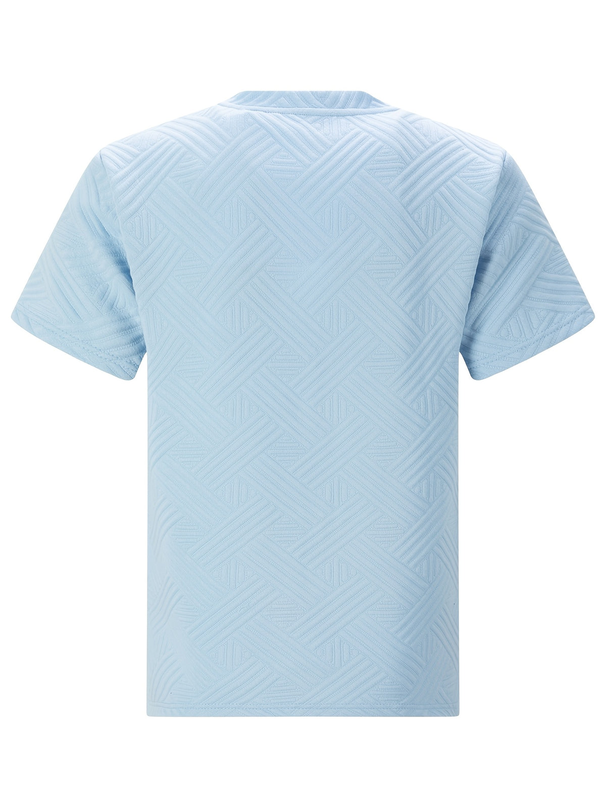 Men's Business Casual Sport Solid Color Crew Neck Jacquard T-Shirt - Light Blue