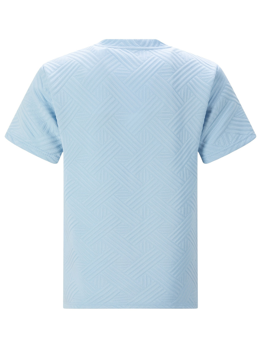 Men's Business Casual Sport Solid Color Crew Neck Jacquard T-Shirt - Light Blue