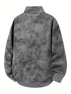 Men'S Colorblock Stand-Up Collar Sweatshirt - Soft And Warm Loose Jacket Style Pullover with Pocket Logo, Spring Autumn Casual Coat, Multi-Functional Casual Wear Apparel - Dark Gray