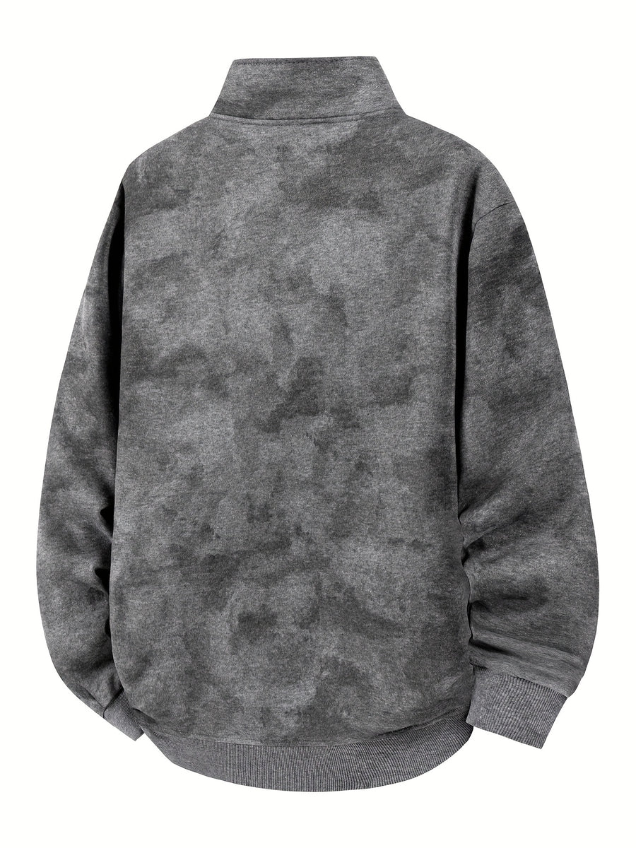 Men'S Colorblock Stand-Up Collar Sweatshirt - Soft And Warm Loose Jacket Style Pullover with Pocket Logo, Spring Autumn Casual Coat, Multi-Functional Casual Wear Apparel - Dark Gray