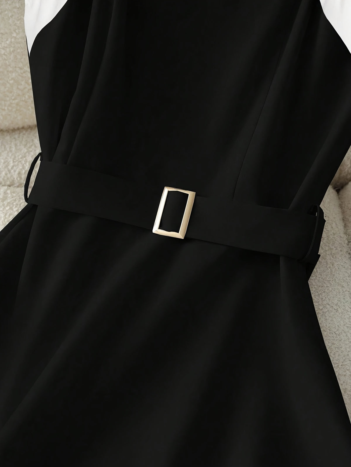 Women's Elegant New Summer Color-Block Camisole Dress with Waist Cinching Design, Bodycon A-Line Midi Dress - Black