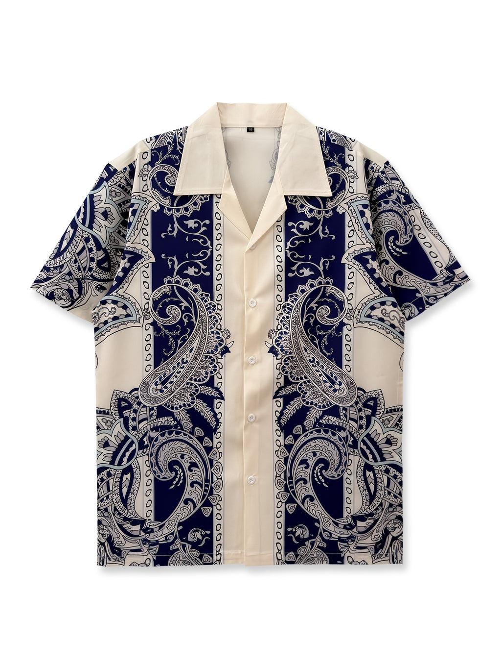 Printed Shirt, West Coast Vintage Paisley Shirt, Hip-hop Street Style, Vintage Classic, Vacation Shirt, Simple and Fashionable, Mature and Elegant, Artistic Design, for Daily Outings, Casual Vacation Shirt, Short Sleeve, Hawaiian Attire - Beige