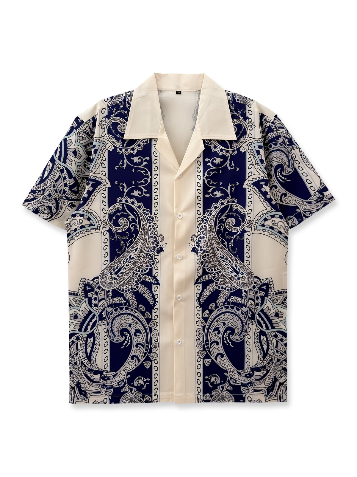 Printed Shirt, West Coast Vintage Paisley Shirt, Hip-hop Street Style, Vintage Classic, Vacation Shirt, Simple and Fashionable, Mature and Elegant, Artistic Design, for Daily Outings, Casual Vacation Shirt, Short Sleeve, Hawaiian Attire - Beige