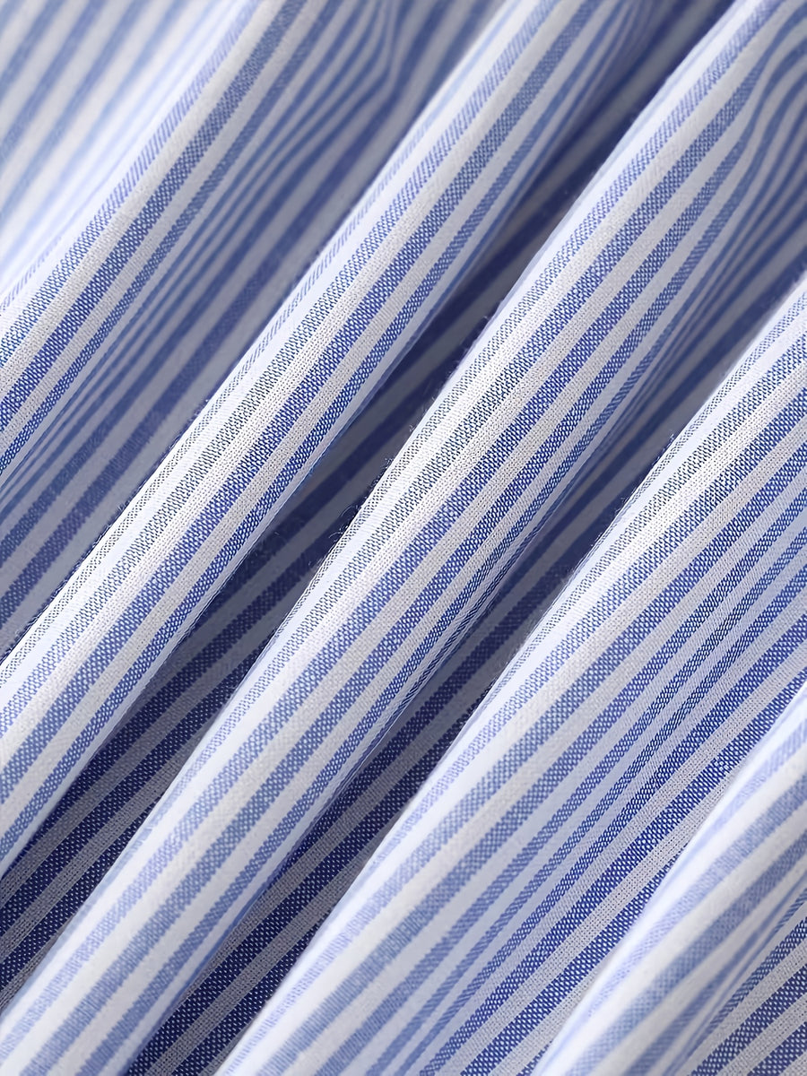ZJ0701014 Women's Fashion Striped Print Skirt, Machine Washable, Suitable for Office and Daily Wear - Blue