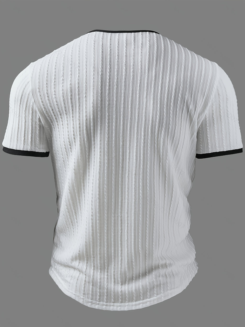 Men's Fashion Top, Spring/Summer Outdoor Casual Textured Jacquard Fabric, Contrast Color V-Neck Letter Print Men's Henley Shirt - White