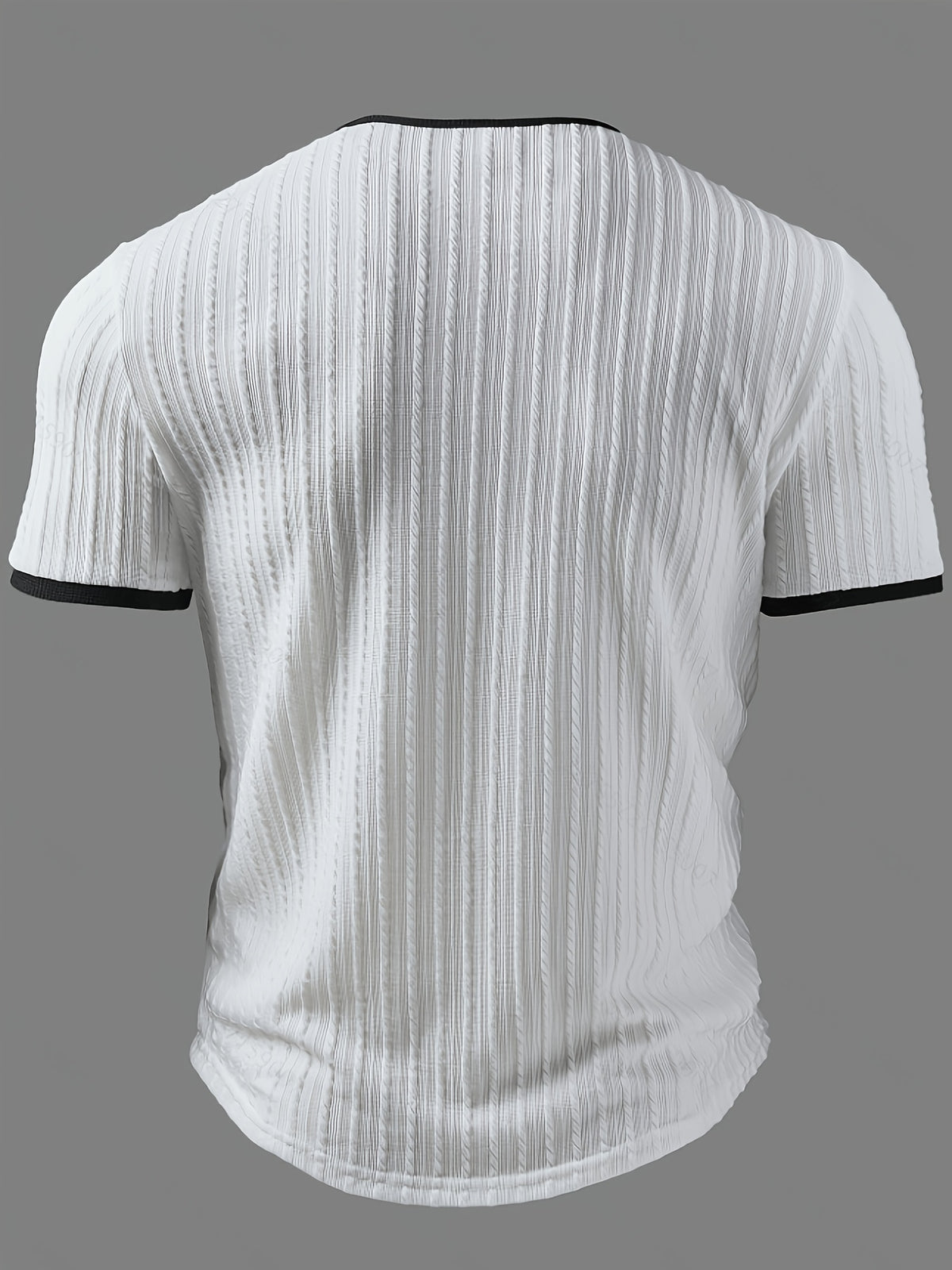 Men's Fashion Top, Spring/Summer Outdoor Casual Textured Jacquard Fabric, Contrast Color V-Neck Letter Print Men's Henley Shirt - White