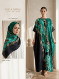 1pc (Kaftan + Headscarf Print Kaftan Set for Women - Loose Batwing Sleeve, Vacation Maxi Dress, Traditional Middle Eastern Attire, Elegant Maxi Gown, Perfect for Evening Banquets, Beach Vacations & Daily Casual Wear - Marble Bright Green