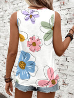Women's Fashion Casual Round Neck Printed Tank Top - Milky