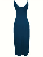 Oriented to European And American Foreign Trade Cross-Border New Women'S Long Dress, Slim And A-Line Solid Color Pattern Suspender Dress - Peacock Blue
