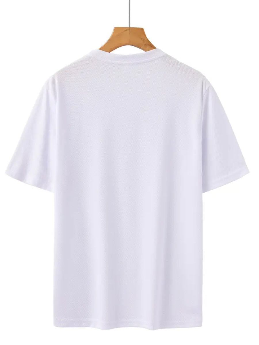 Casual Minimalist Style, Men's T-Shirt, Small Embroidered Letter Design, Summer Daily Wear, Gift for Boyfriend Or Husband - White