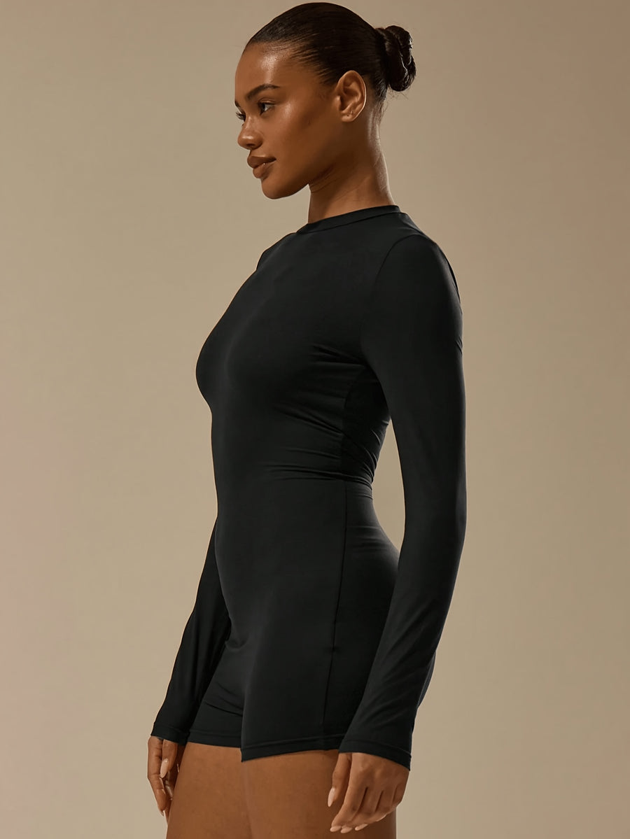 Suitable for Long Sleeve Soft Texture Mini Short Uniform, Classic Basic - Black