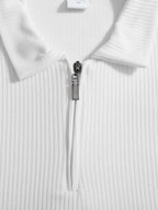 Autumn Men'S Ribbed Long-Sleeve Polo Shirt Print Half-Zip Lapel Slim Fit Breathable T-Shirt - White