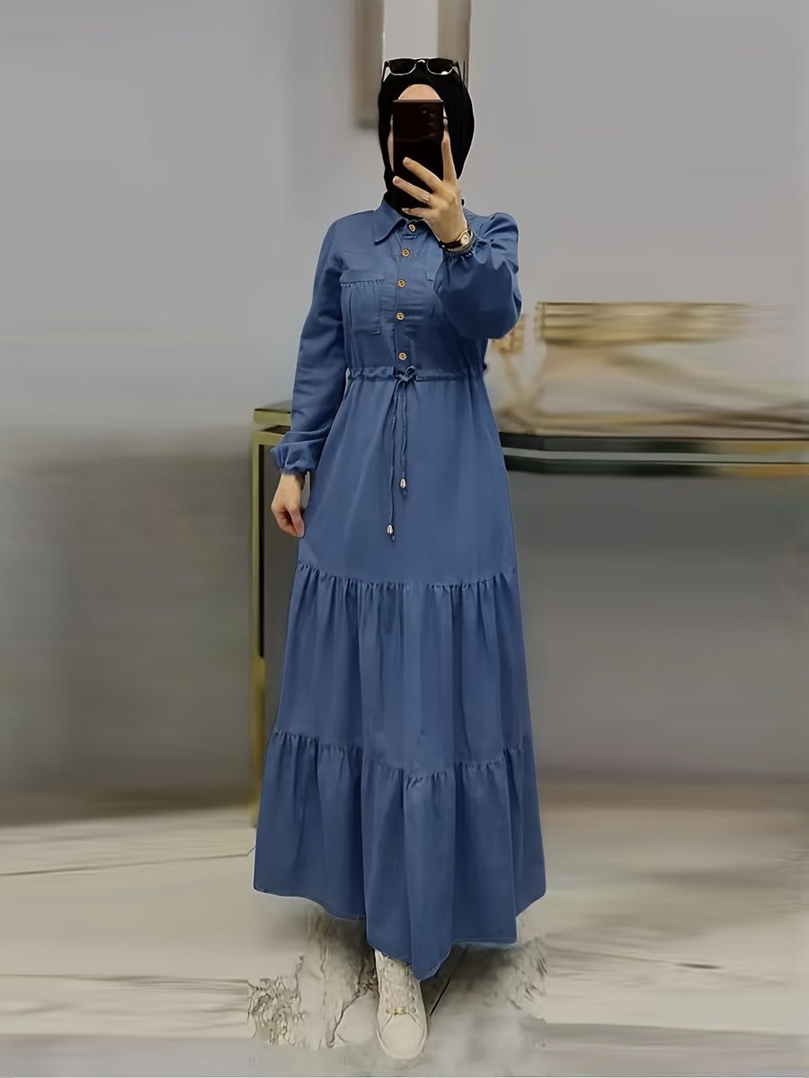 Middle Eastern Muslim-style Fitted Women's Dress (headscarf Not Included) - Navy Color