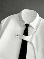 White Short Sleeve Shirt for Men, Back to School Preppy Style Design Short Sleeve Uniform Shirt with Detachable Tie, Niche Structural Minimalist Casual Shirt Suitable for Daily Outings, Outdoor Commute, Gift for Boyfriend - White