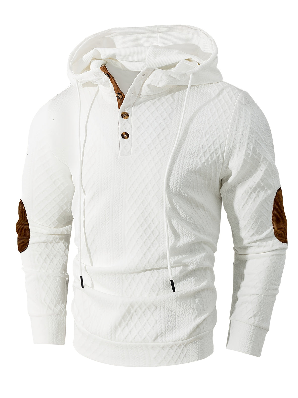 1 Men's Fashionable Casual Hooded Sweatshirt | High-End Skin-Friendly Soft Textured Jacquard Fabric | Hooded Button Design | Breathable and Warm | for Indoor Gatherings and Outdoor Sports | Wardrobe Essential for Casual Vacation Style | Suitable - White
