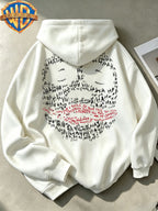 Joker HAHA Text Surround Graffiti Print Trendy Cool Casual All-Match Sports Drawstring Pocket Hooded Men'S Sweatshirt, Men'S Autumn Winter Cute Casual Style - White