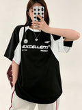 New Fashion Patchwork Print Round Neck Short Sleeve Women'S T-Shirt Loose Contrast Women'S Top - Black