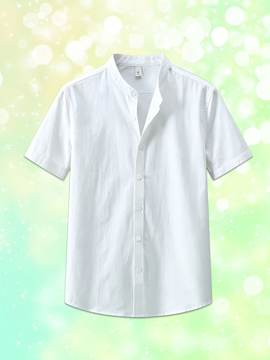 Single Piece Men'S Solid Color Short-Sleeved Shirt, Button-Up Cardigan Casual And Comfortable, Versatile for Daily Travel And Outdoor Activities in Summer - White
