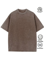 Men Heavyweight Short Sleeve T Shirt Washed Vintage Fashion Print Acid Wash Distressed Grunge Style Pure Breathable Fabric High Street Hip Hop Loose Fit Gym Fitness Workout Tops Casual Clothing 2026 - Brown