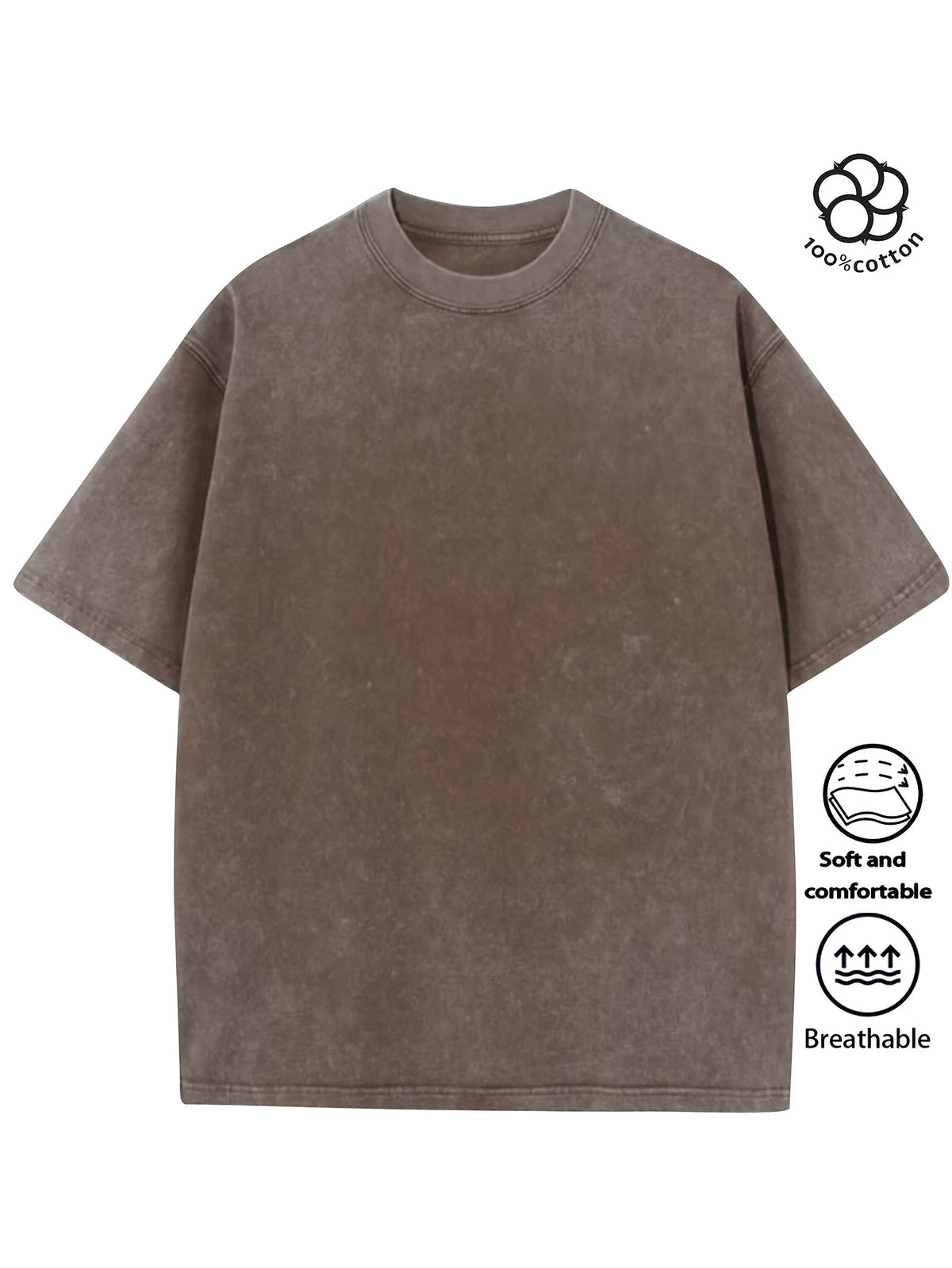 Men Heavyweight Short Sleeve T Shirt Washed Vintage Fashion Print Acid Wash Distressed Grunge Style Pure Breathable Fabric High Street Hip Hop Loose Fit Gym Fitness Workout Tops Casual Clothing 2026 - Brown
