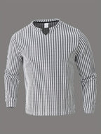 Men's Fashion Casual Long-Sleeve Henley Shirt | High-End Houndstooth Textured Jacquard Henley Collar T-Shirt | Notched V-Neck Design | Long-Sleeve Henley T-Shirt in a Loose and Comfortable Fit | Essential Golf Polo Attire | Breathable - White