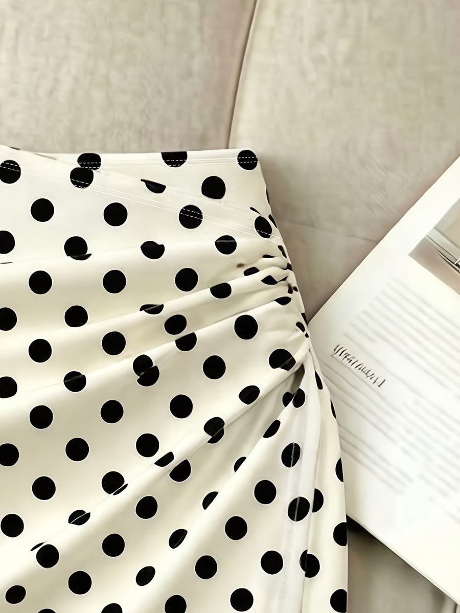 Summer Women'S Black Polka Dot Printed Ruffled Design Sexy Chic Birthday Gift Party Festive Music Festival Beach Vacation Dress Summer Skirt, Fashionable Unique Design Multi-Style Short Tight Skirt - White