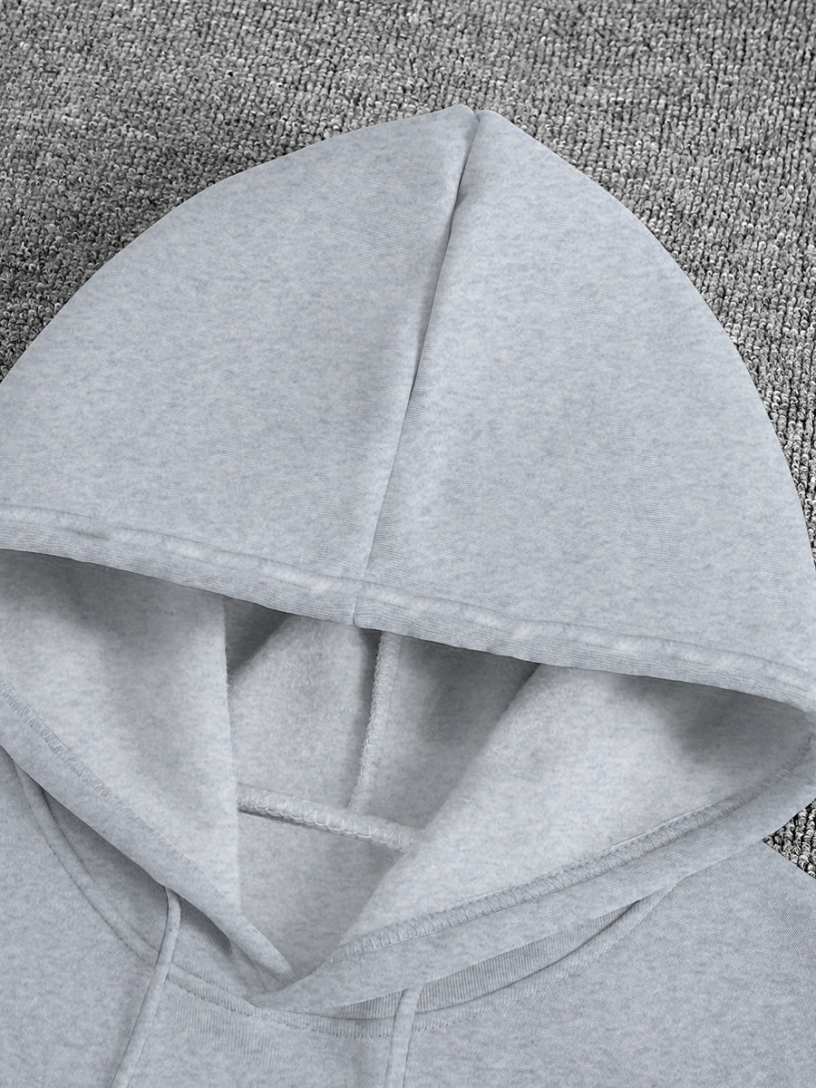 Autumn Winter Men'S Fleece-Lined Hooded Sweatshirt, Double Branch Black Rose Print, Fashionable Casual Wear for Daily, Casual, Gatherings, Parties, Outdoor Sports, Men'S Warm Hooded Top - Light Grey