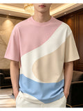 Men's Digital Print T-Shirt, Abstract Print T-Shirt, Suitable for Summer Outings, Fresh and Pleasant Men's Color Block Patchwork Abstract Print T-Shirt, Suitable for Summer Outings, Fresh Dopamine Colors - Mixed colors