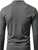 2026 New Men'S Casual Outdoor Tie-Neck Polo Shirt - K, Long Sleeve for All Seasons, Button-Less Design with Cross Drawstring, Stand Collar, Breathable And Comfortable, Quick-Dry - Dark Gray