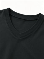 100% Men's V-neck Long-sleeve T-shirt, Men's Knitted Sweatshirt, Casual Sportswear Outdoor Top - Dark Gray