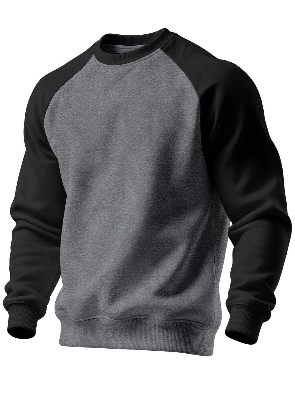Men's New Autumn/Winter Casual Fitness Sports Thickened Crew Neck Raglan Sleeve Basic Long Sleeve Fashion Sweatshirt, 250g Brushed Fabric - Dark Gray + Black