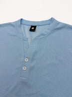 Pearson OBM Men's Henley Short Sleeve T-Shirt - Breathable Waffle Knit Summer Casual Tee with Button Front, Solid Color Round Neck, Machine Washable for Outdoor & Casual Attire, Stylish Button Detail, Lightweight Fabric, Easycare Material - Sky Blue