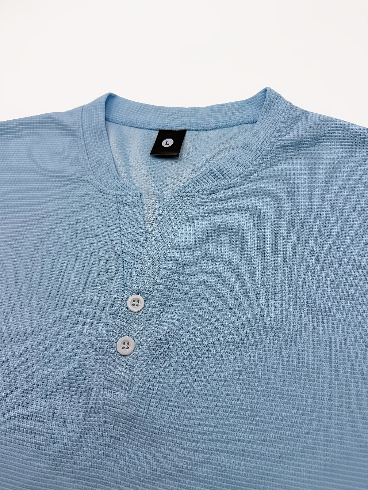Pearson OBM Men's Henley Short Sleeve T-Shirt - Breathable Waffle Knit Summer Casual Tee with Button Front, Solid Color Round Neck, Machine Washable for Outdoor & Casual Attire, Stylish Button Detail, Lightweight Fabric, Easycare Material - Sky Blue