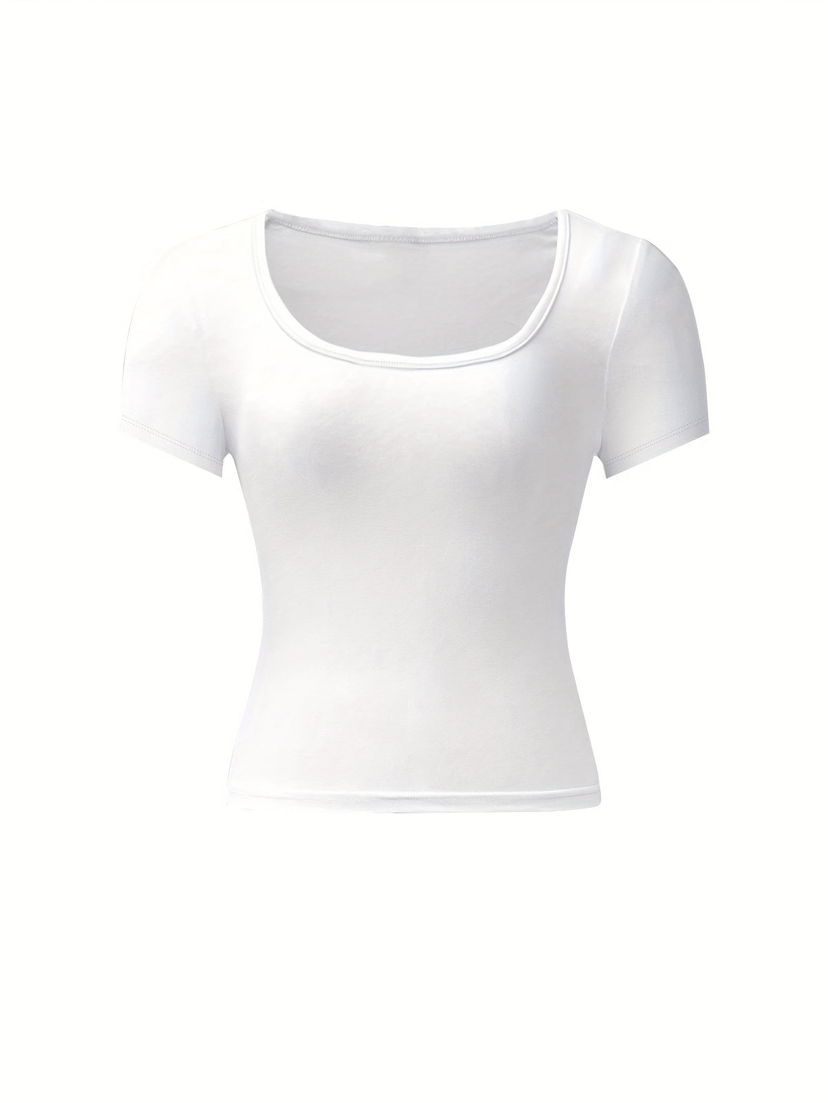 4pcs Set U-Neck Short-Sleeved T-Shirt Women'S Summer New Solid Color Slim Short All-Match Top - White+Black+Dark Gray+Brown
