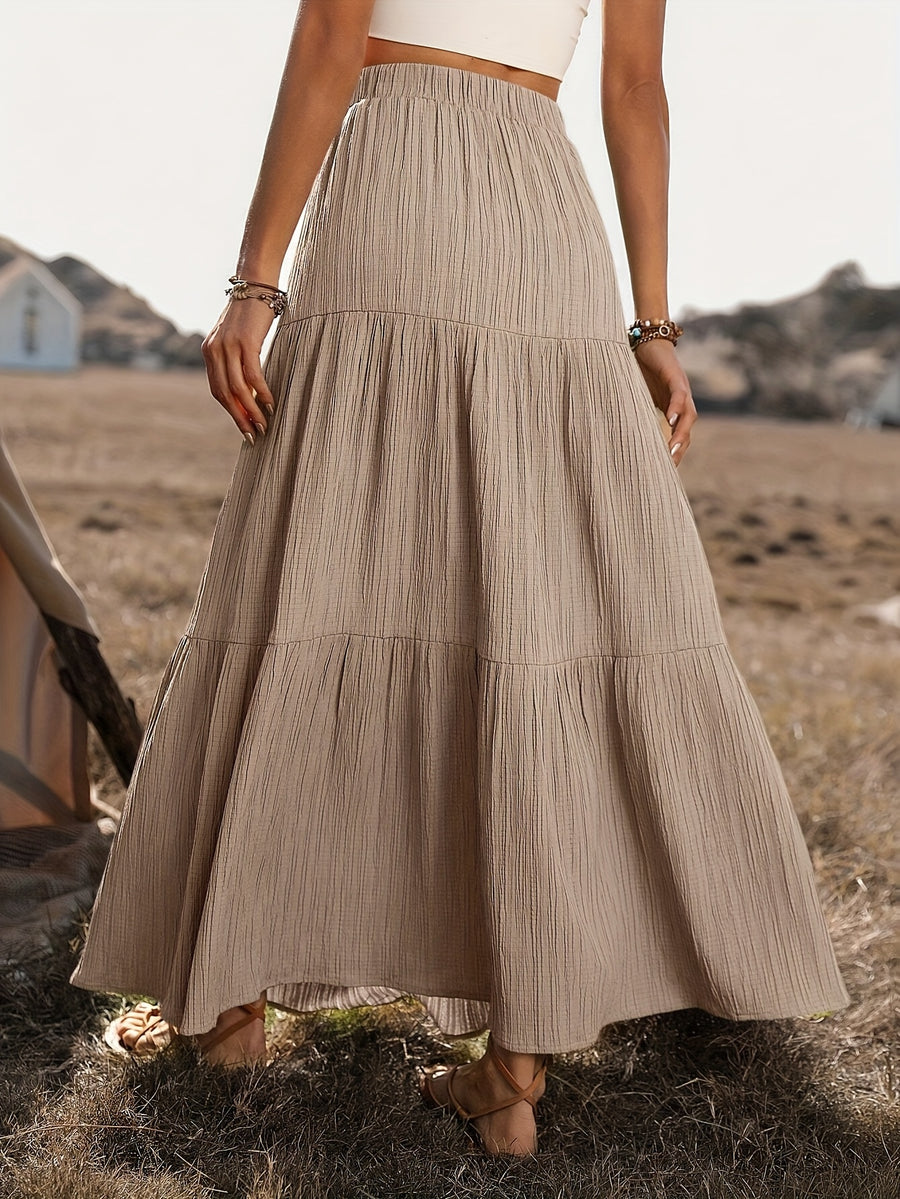 Textured Button + Elastic Waist Design Midi Skirt Women'S Clothing | And Elegant - Apricot