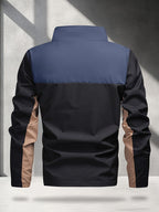 Men's Outdoor Performance Jacket, Lightweight, Quick-Drying, Color Block, Fashionable Contrast Color Design, Color-Block Soft Shell Jacket - Deep Blue