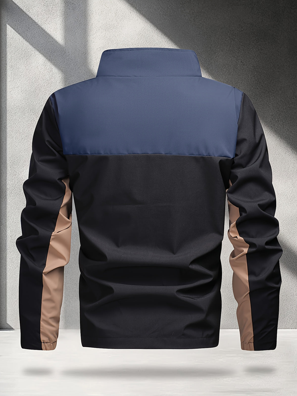 Men's Outdoor Performance Jacket, Lightweight, Quick-Drying, Color Block, Fashionable Contrast Color Design, Color-Block Soft Shell Jacket - Deep Blue