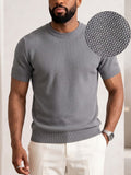 Men'S Easy Casual Short-Sleeve Knit Top, Made of Pure with Fine Mesh Texture, Skin-Friendly And Breathable, Relaxed Casual Style, Classic Versatile Design with Exquisite Details, Solid Color for a Warm And Easy Look - Grey