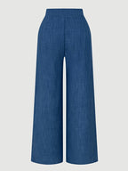 [Printed Pants - Not Faux Denim Fabric]Ladies Can Elegantly Wear Wide-Leg Pants for Commuting And Daily, Featuring a Popular Faux Denim Fabric in a Western Style. The Overlapping Two-In-One Design Includes an Exaggerated Metal Buckle at The Waist An - Blue