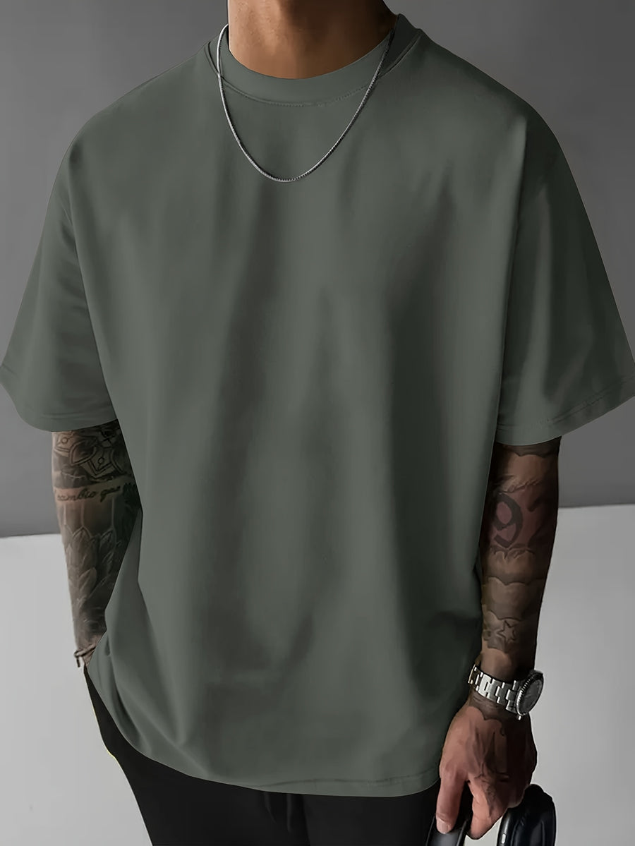 Men'S Short Sleeve T-Shirt, 100% Fabric, Loose Fit, Fashion Casual Round Neck Top, Spring Summer Outdoor Apparel for Men, Tops for 11 Holidays - Dark Gray
